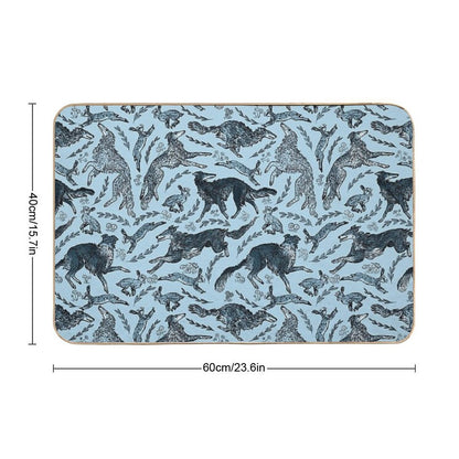Hounds And Hares - Shaded Blue Dogs on Pale Blue Field  Eco-Friendly Bath Mat