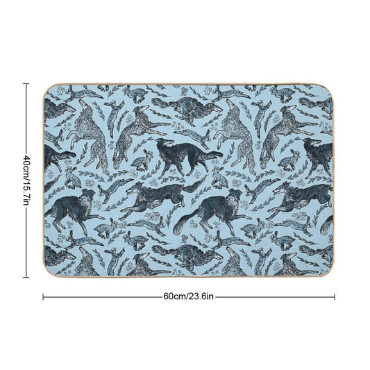Hounds And Hares - Shaded Blue Dogs on Pale Blue Field  Eco-Friendly Bath Mat