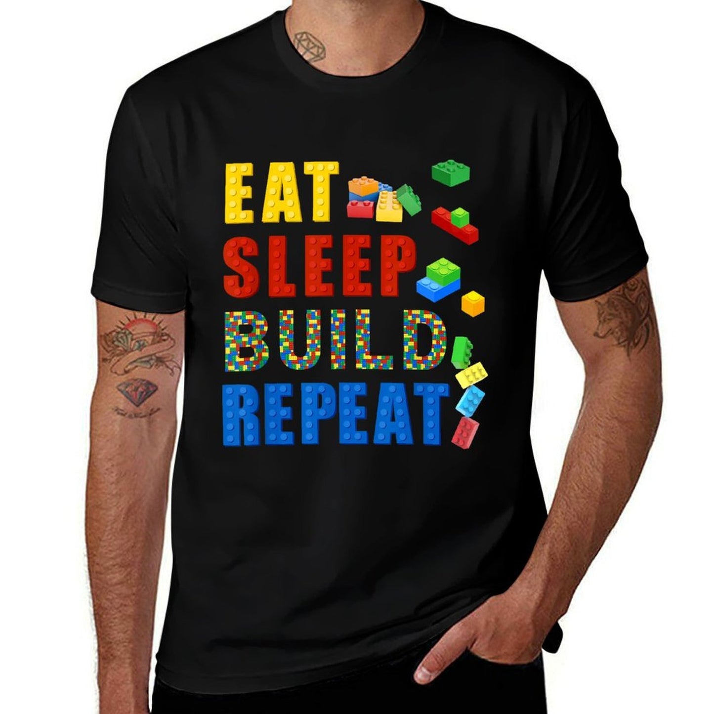 Eat Sleep Build Repeat Building Bricks Blocks Master Builder  Oversized Silhouette T-Shirt