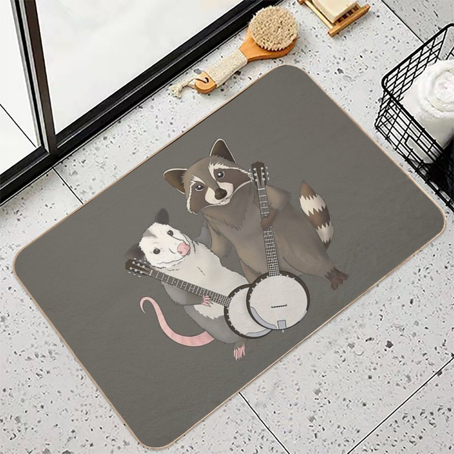 Opossum And Raccoon with Banjos  Long-Lasting Bath Mat