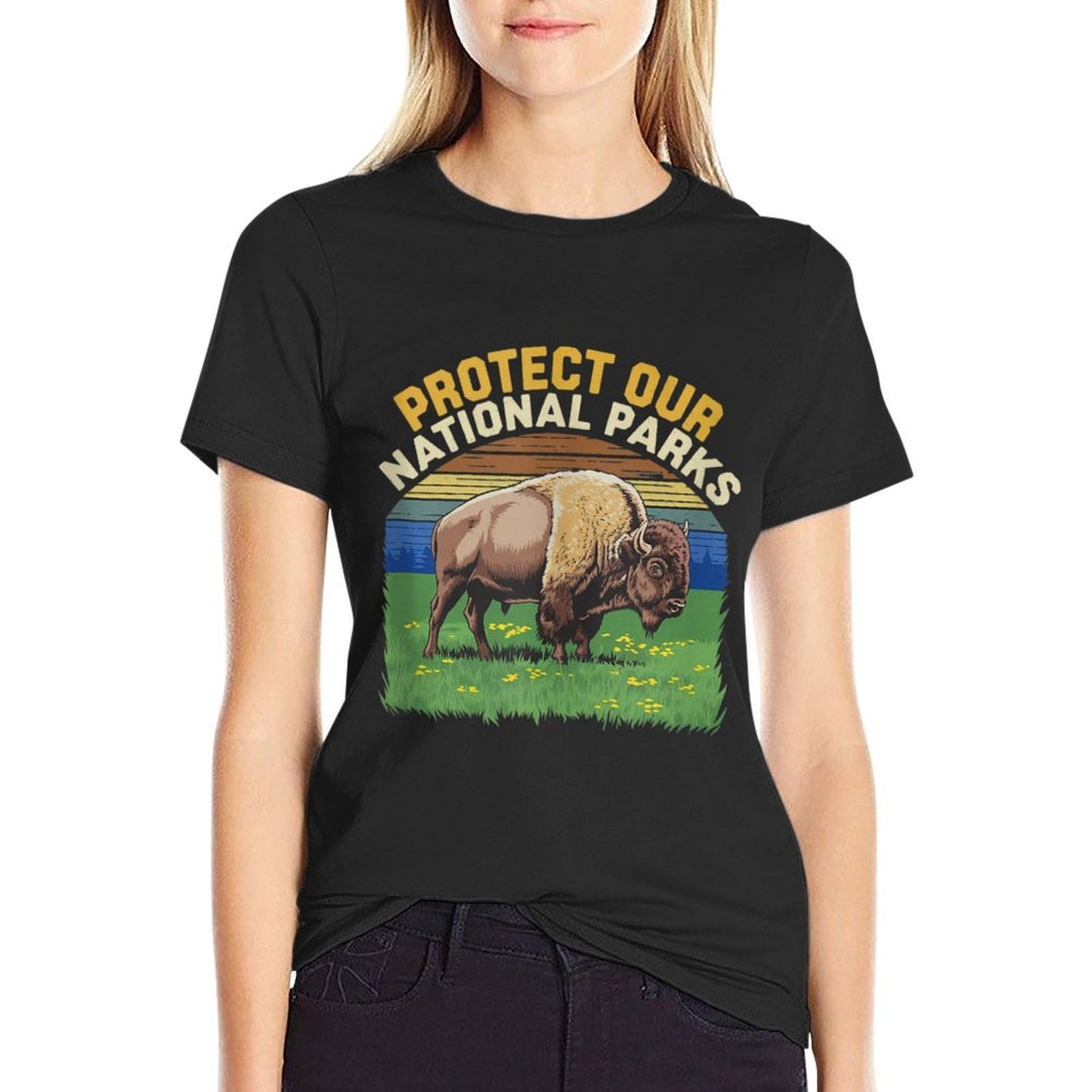 Protect Our National Parks Bison Sunset Landscape  Slim-fit Cut T-Shirt