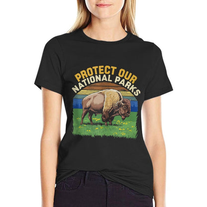 Protect Our National Parks Bison Sunset Landscape  Slim-fit Cut T-Shirt