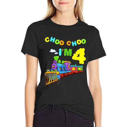 Choo Choo! I'm 4 Years Old Locomotive Train 4th Birthday  Lightweight T-Shirt