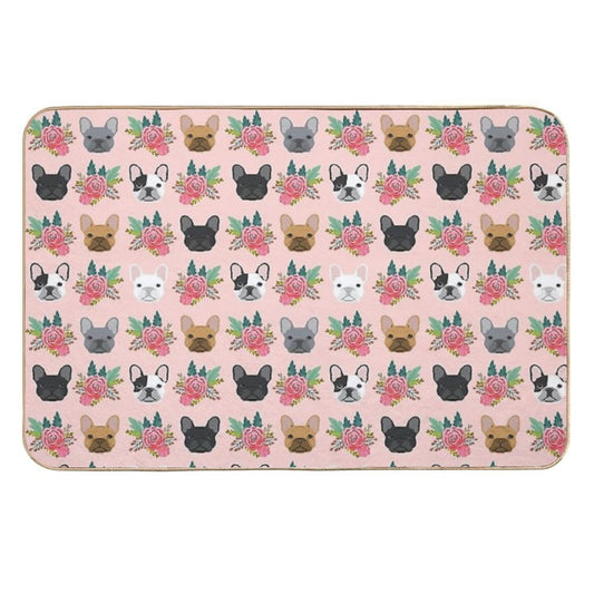 French Bulldog Faces Pattern Pink Cute Dogs  Rapid-Drying Bath Mat
