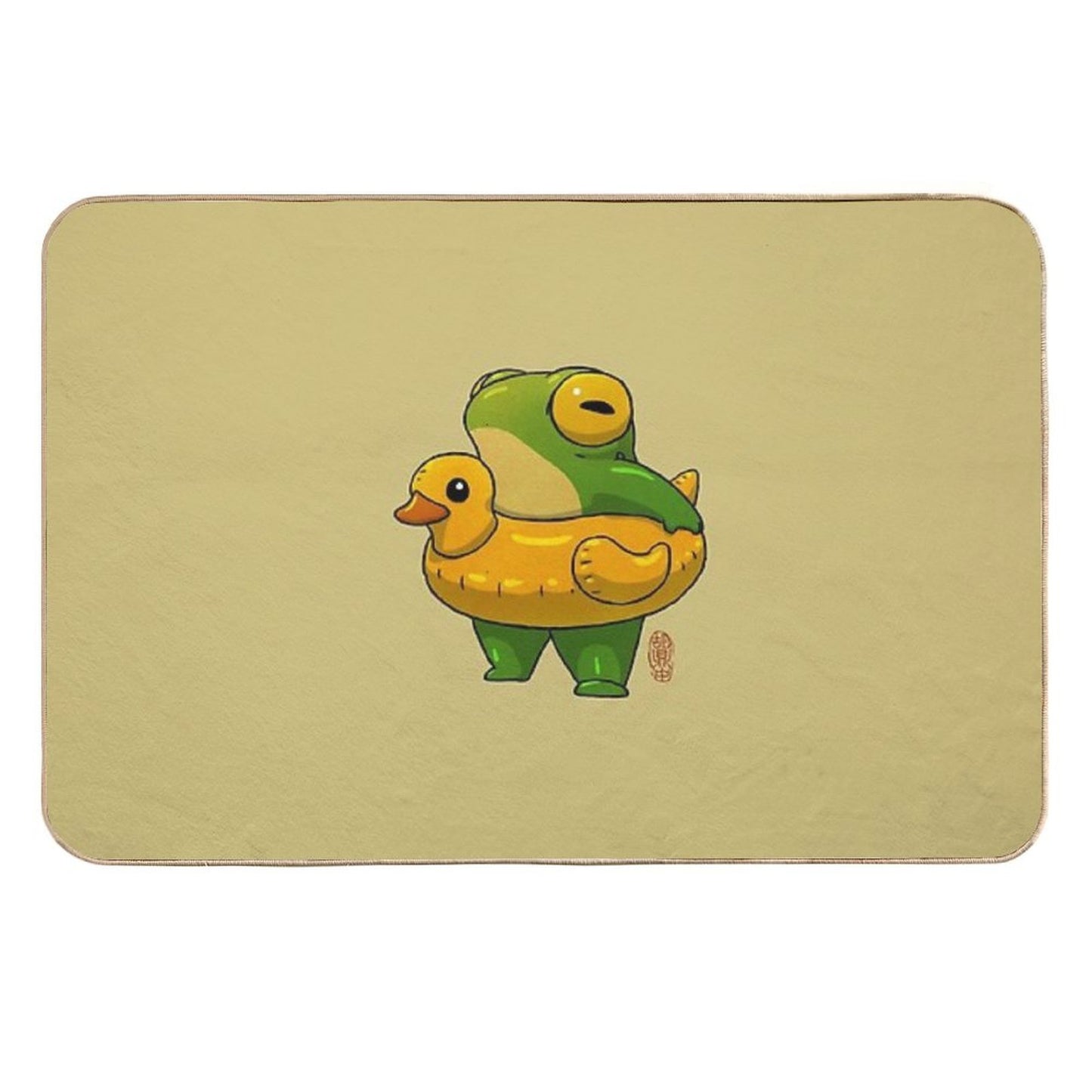 Cute Summer Time Ducky Frog Swimming Pool Floatie Artwork Asian Style  Dirt-Trapping Bath Mat
