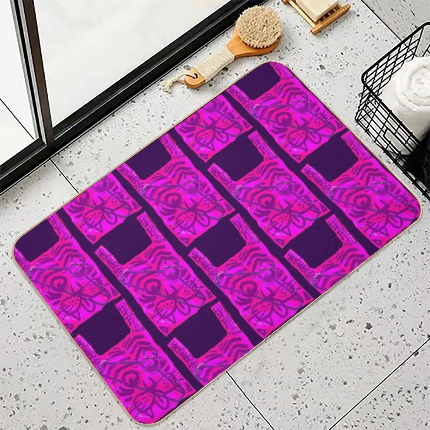 Pink Designer Plastic Bag  Fade-Resistant Bath Mat