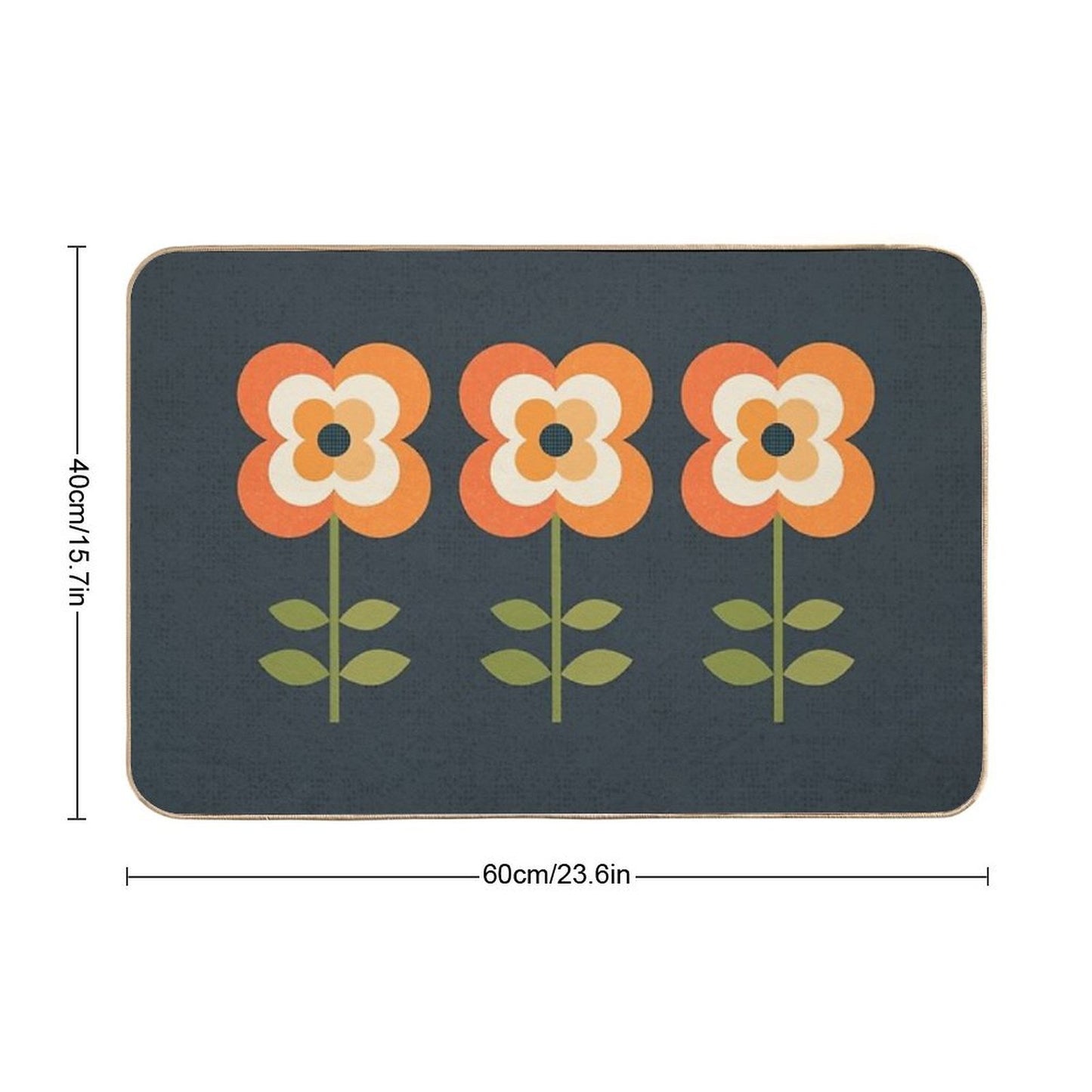 Retro Flower - Orange And Charcoal  Pet-Safe Bath Mat