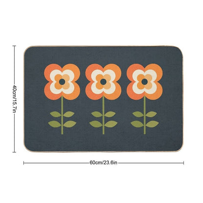 Retro Flower - Orange And Charcoal  Pet-Safe Bath Mat