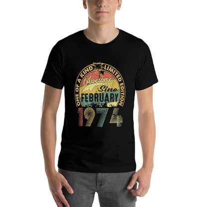 Funny 50 Years Old February 1974 Vintage 50th Birthday  Rolled Sleeves T-Shirt