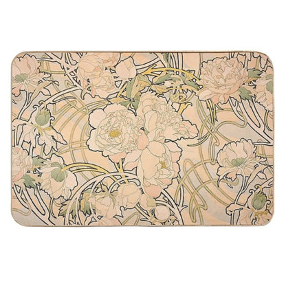 Alfonse Mucha Art Nouveau Peonies  Easy Maintenance Bath Mat