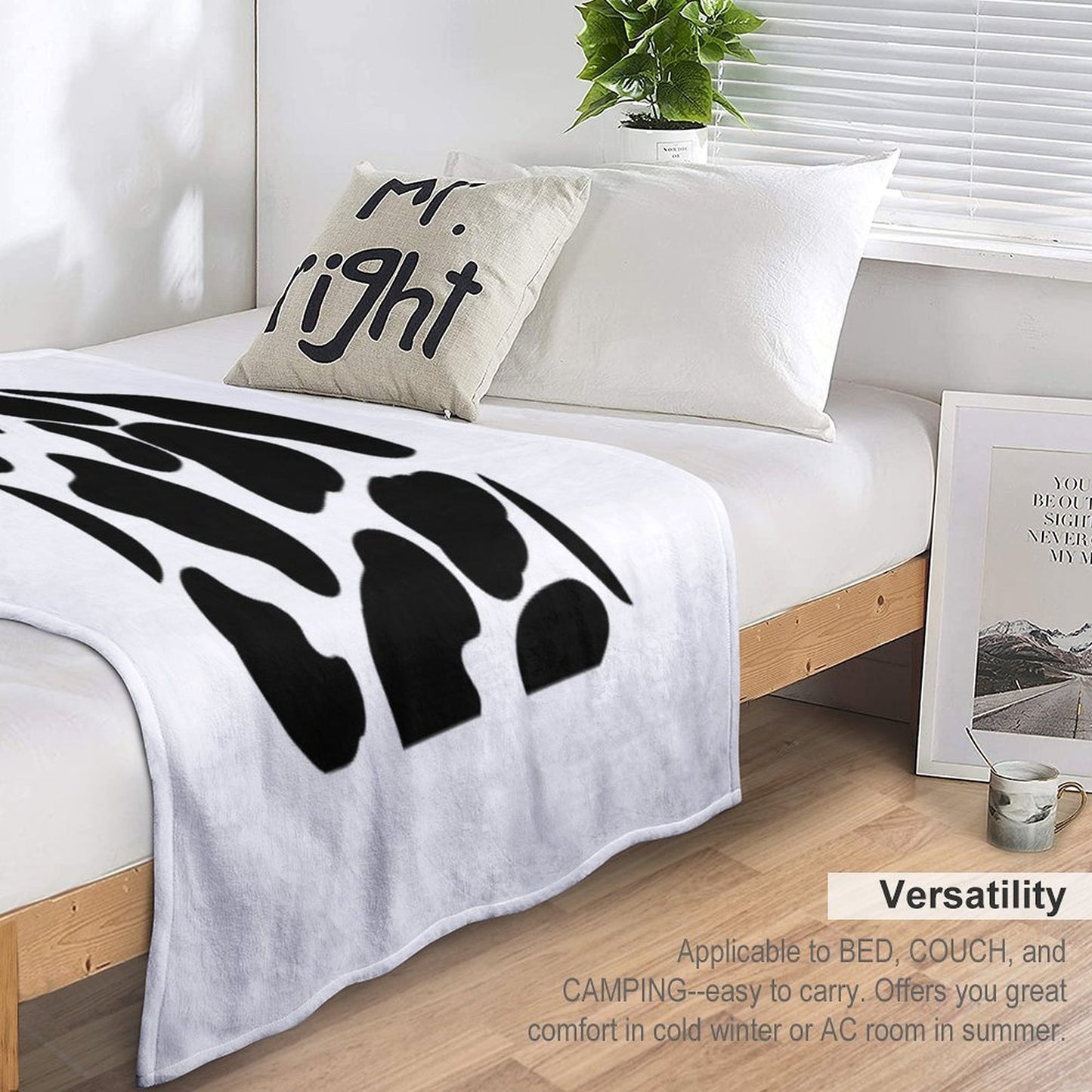 Cow Print Black And White Compact Throw Blanket