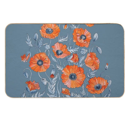 Poppies Floral Botanical Art  Absorbent Bath Mat