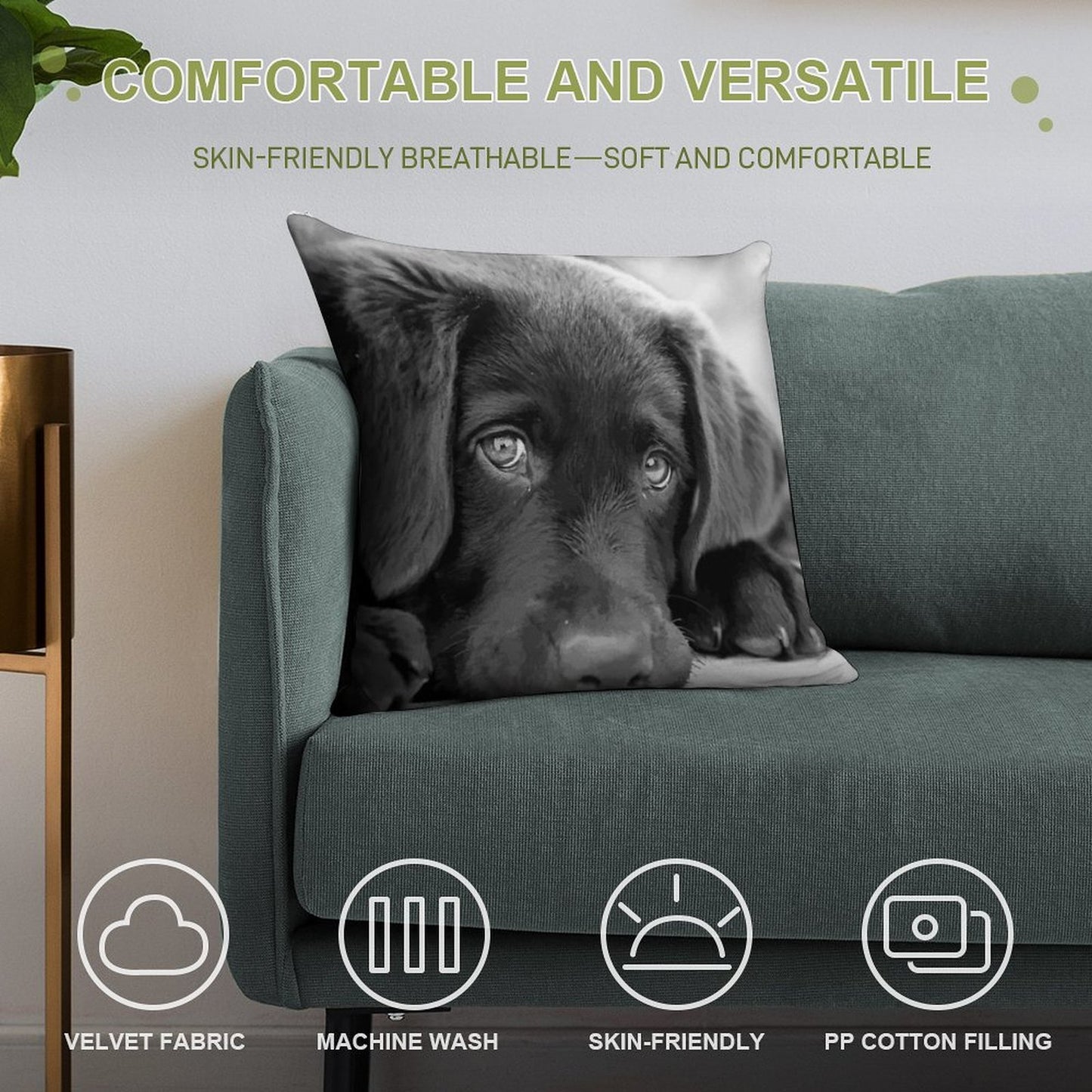 Black Lab Puppy - Chocolate Lab Puppy - Black & White Puppy Soft High-Density Material Throw Pillow