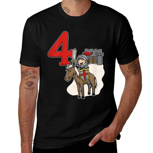Kids Knight 4th Birthday - Castle And Number 4  Graphic-printed T-Shirt