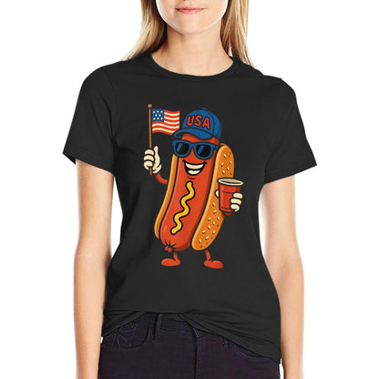 4th of July Hotdog Funny Fourth of July Patriotic USA  Heathered Texture T-Shirt