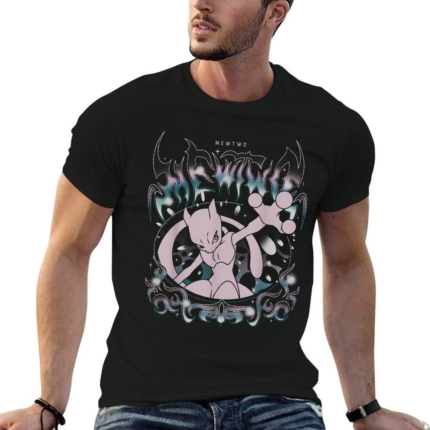 Pokémon - Mewtwo Grunge Oversized  Slim-fit Cut T-Shirt