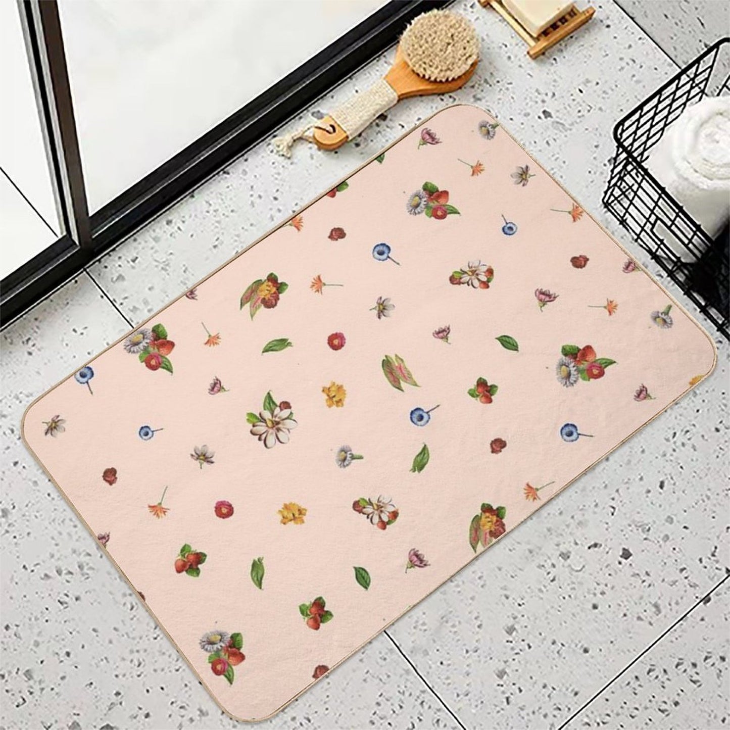 Botanical Pink Ice Cream  Stain-Proof Bath Mat