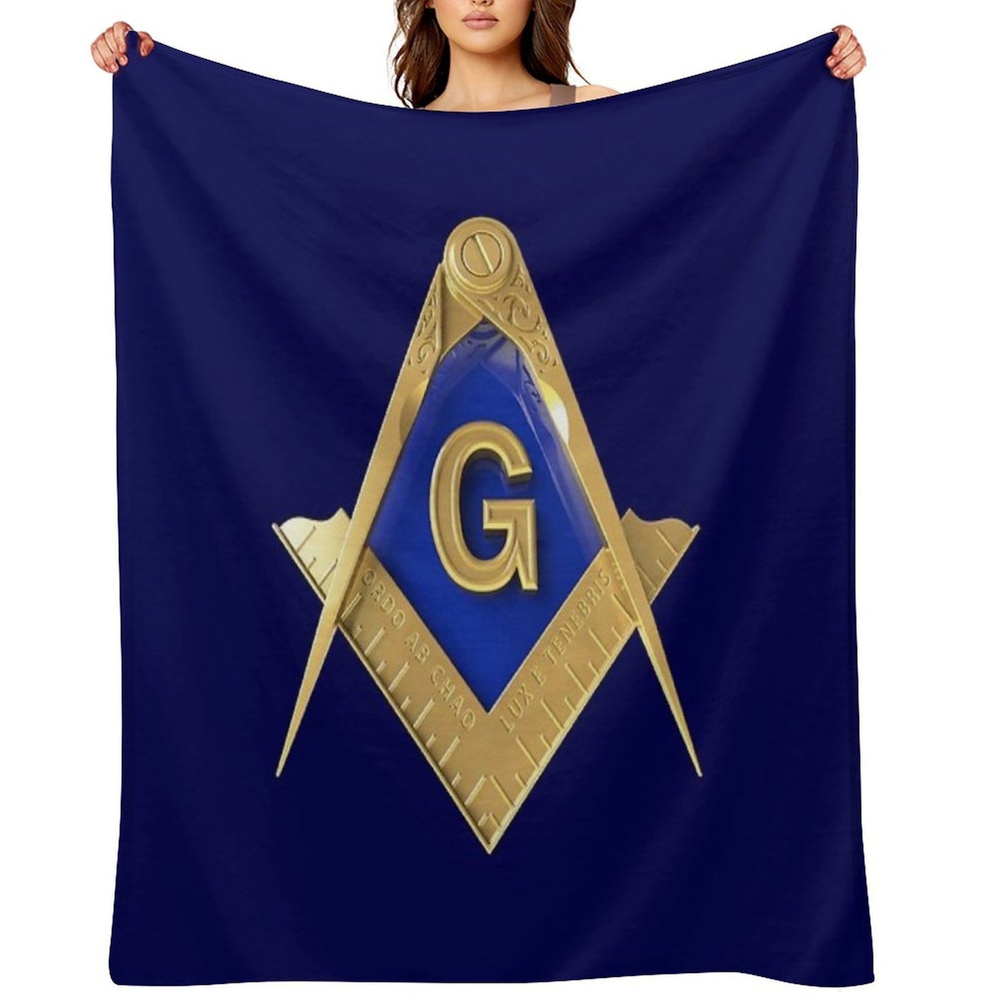 Freemason Gold Square & Compass Blue Background Masonic Durable Throw Blanket