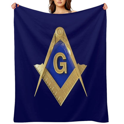 Freemason Gold Square & Compass Blue Background Masonic Durable Throw Blanket