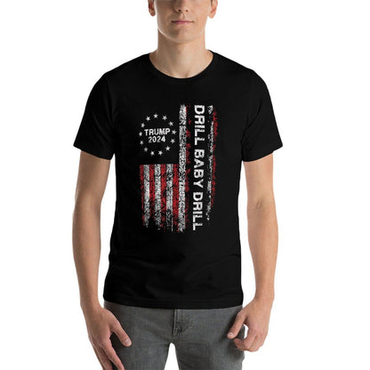 Trump 2024 Drill Baby Drills US Vintage Unisex-Adults Black Small Modern Round Neck Political-Support-T-Shirt  Classic T-Shirt
