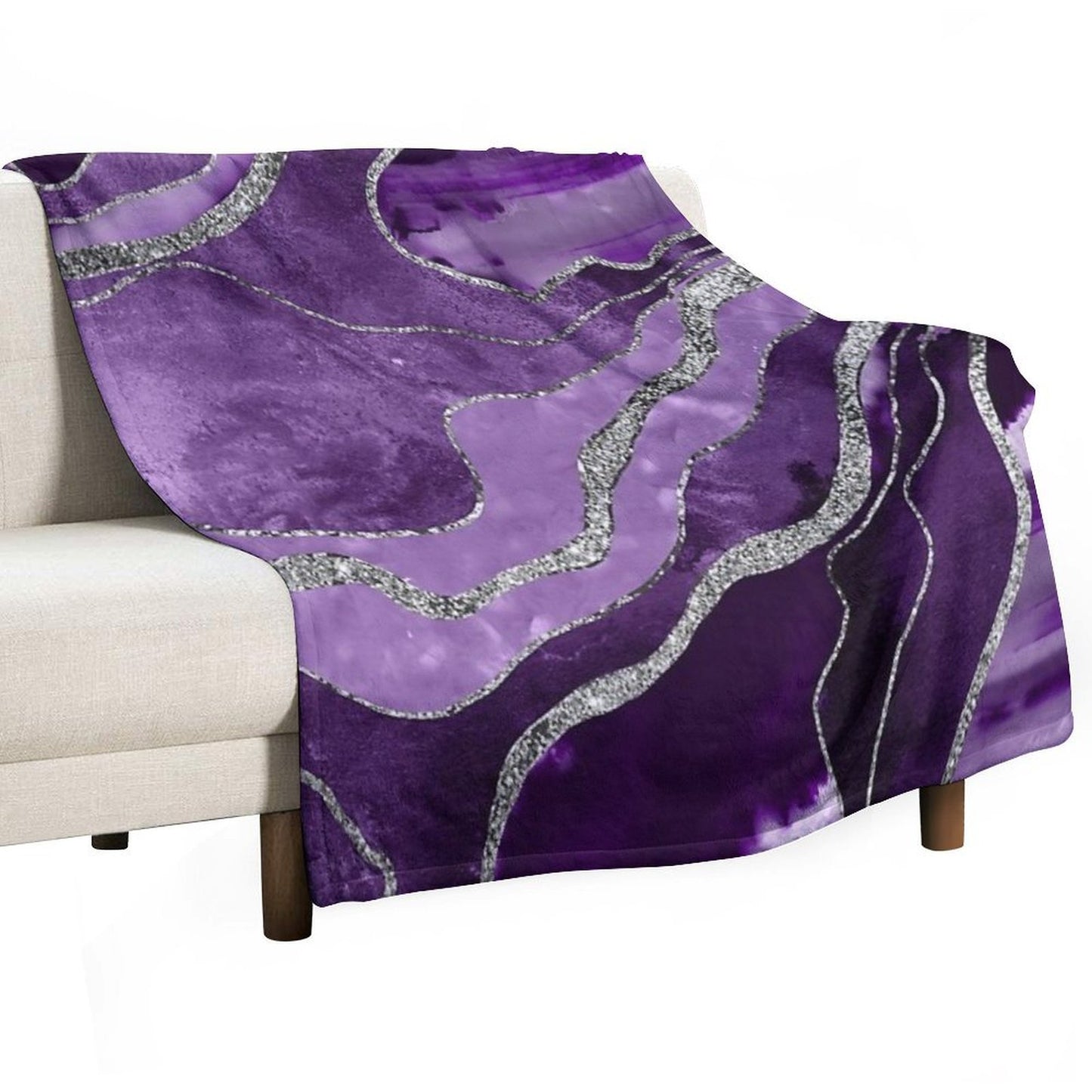 Purple Marble Agate Silver Glam #1 (Photo of Glitter Only - Not Reflective) Sustainable Throw Blanket