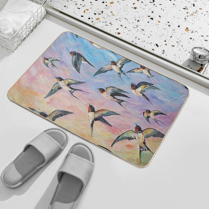 Barn Swallows Acrylic Painting  Stain-Proof Bath Mat
