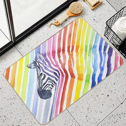 Rainbow Zebra Stripes  Easy To Clean Bath Mat