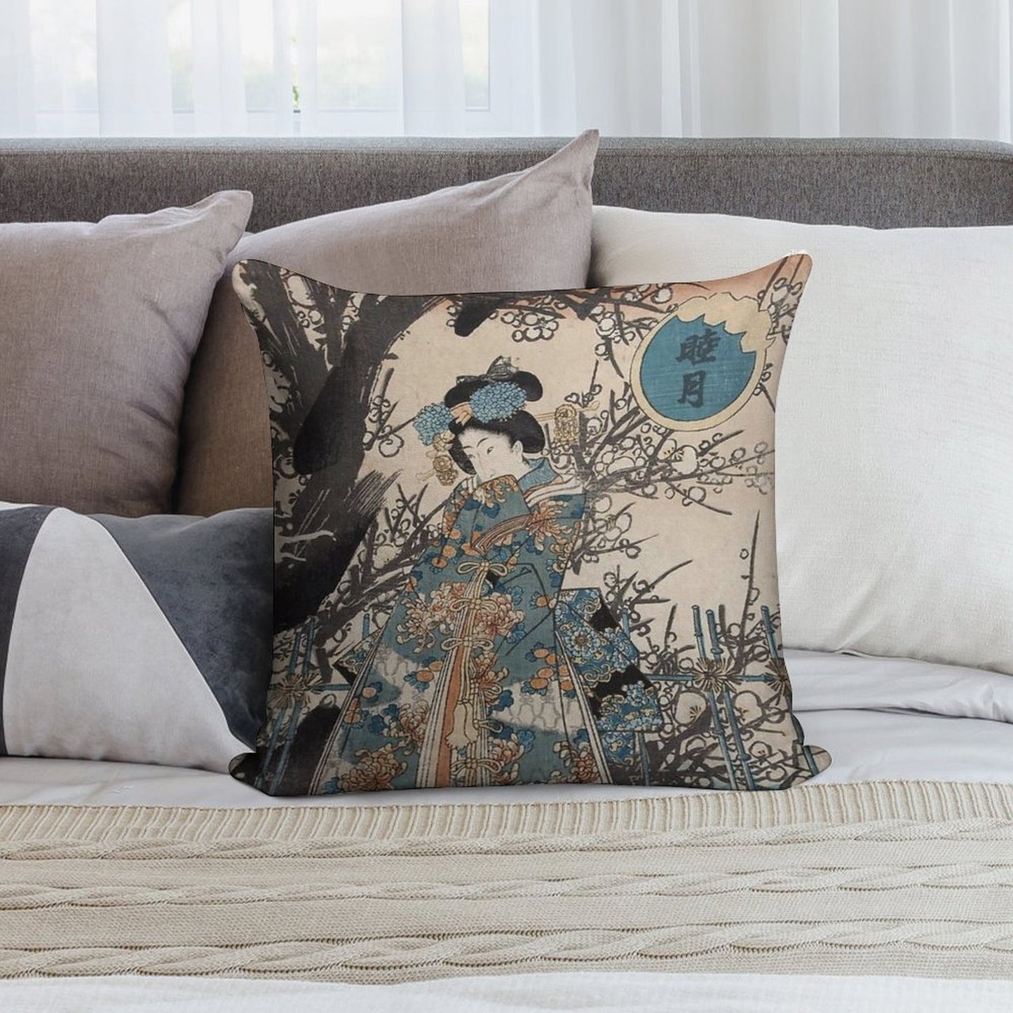 Classic Vintage Ukiyo-e Japanese Art Geisha Portrait Soft Anti-Pilling Throw Pillow