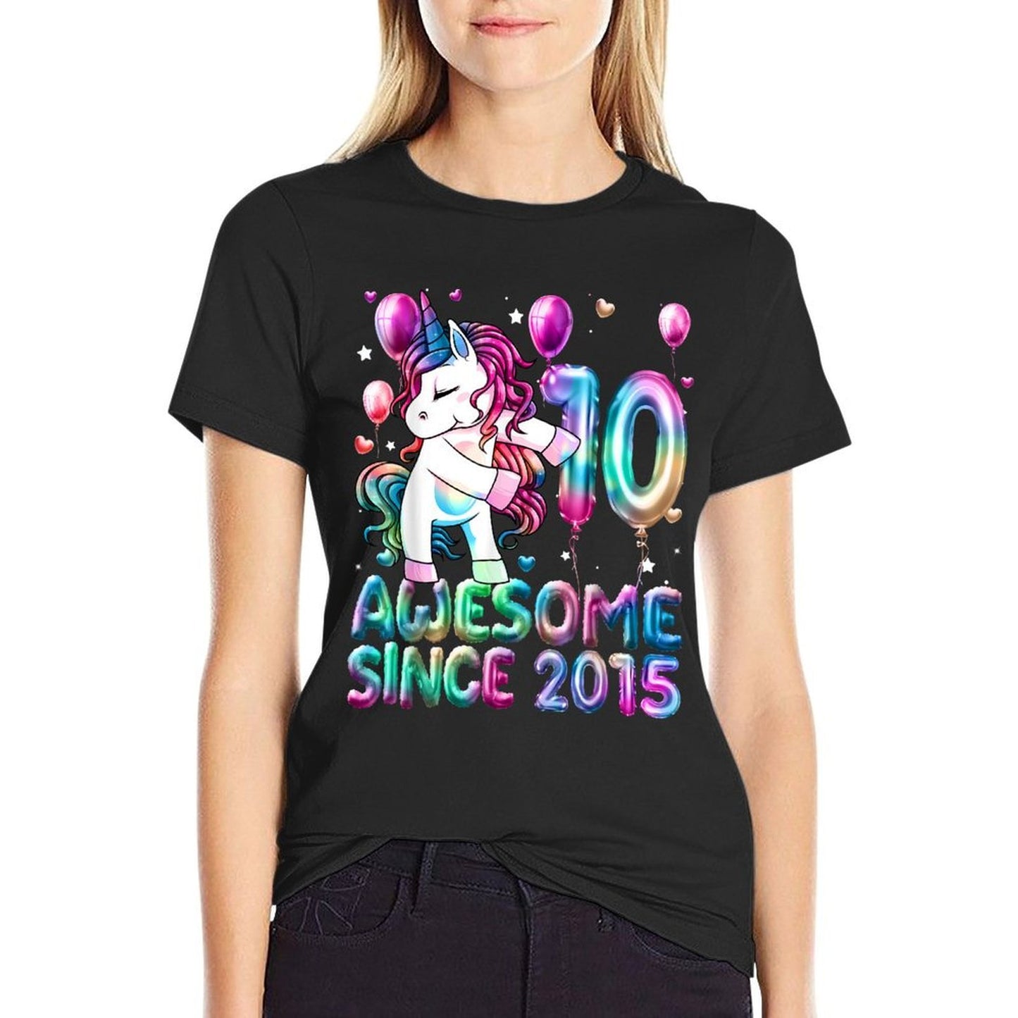 Flossing Unicorn 10 Year Old 10th Birthday Girl Unicorn  Wrinkle-resistant T-Shirt