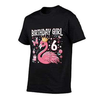 Kids 6th Birthday Gift Flamingo Fan 6 Year Old Girls 6th Bday  Cotton T-Shirt