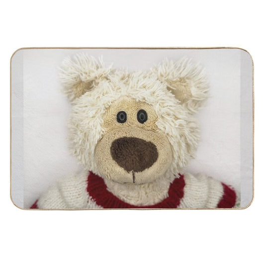 Cute Plush Bear in Cozy Sweater  Anti-Trip Bath Mat