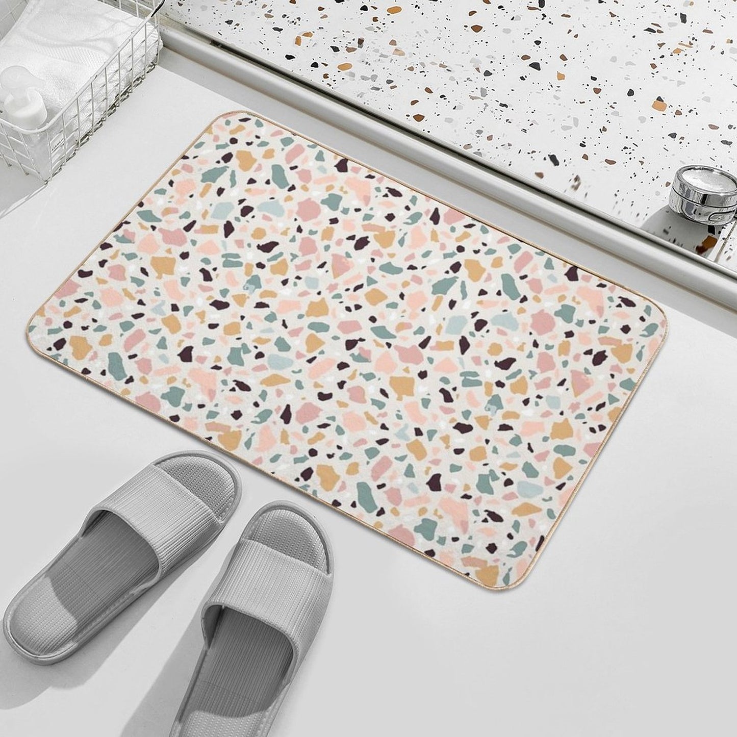 Pink Pastel Terrazzo  Repositionable Bath Mat