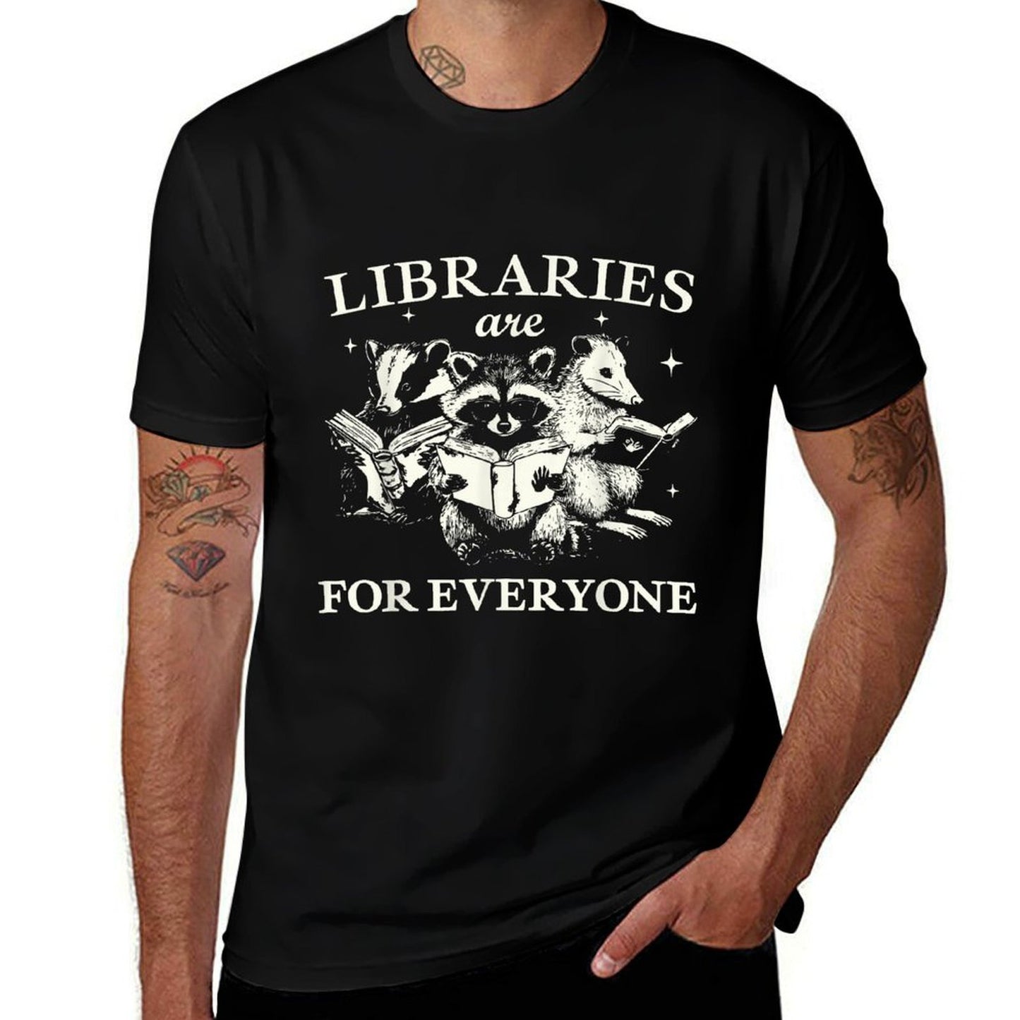 Retro Libraries Are For Everyone Racoon Reading Book Lover  Versatile T-Shirt