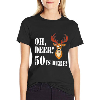 Oh Deer 50 Is Here Animal Pun 50th Birthday  Rolled Sleeves T-Shirt
