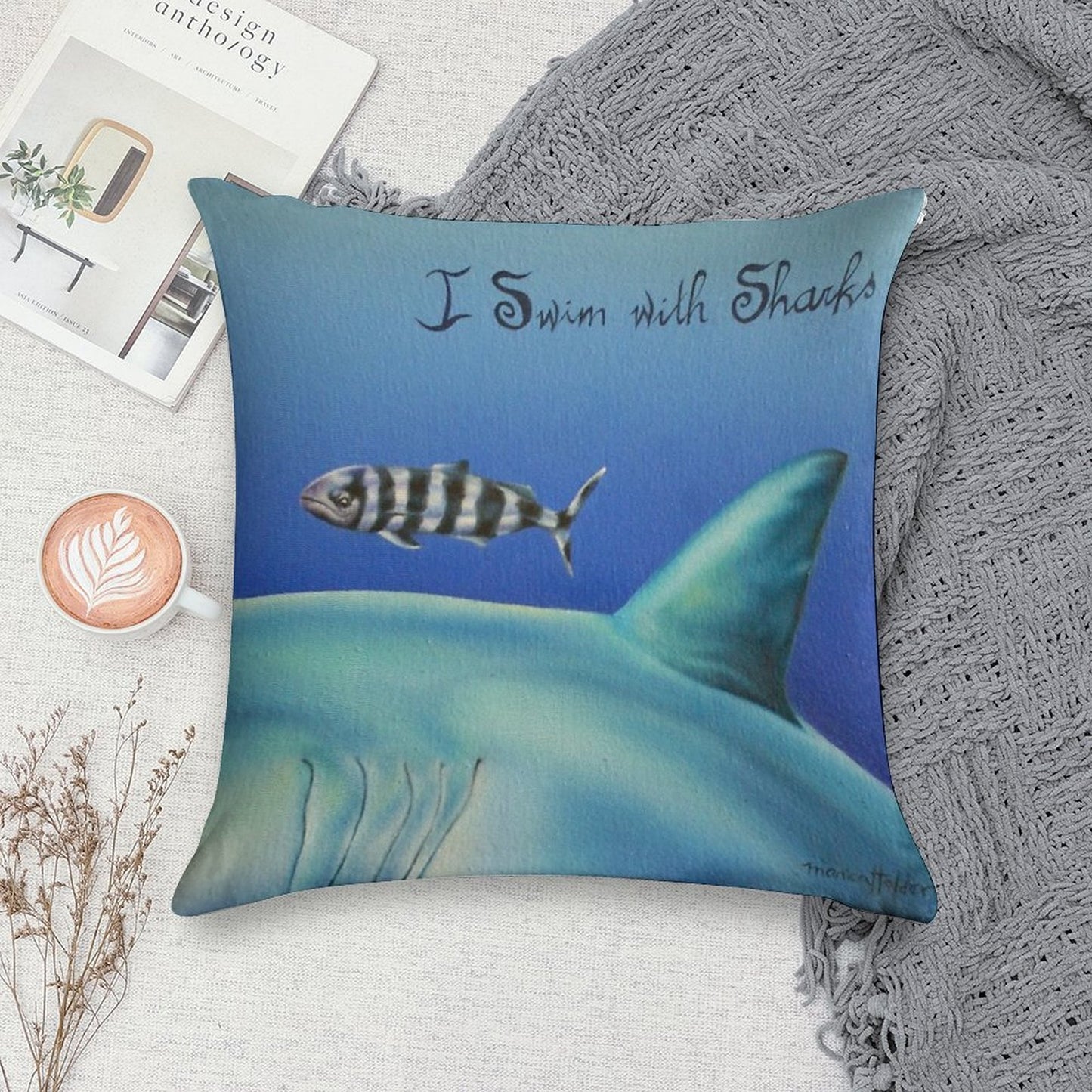 Pilot Fish I Swim with Sharks Soft High-Density Material Throw Pillow