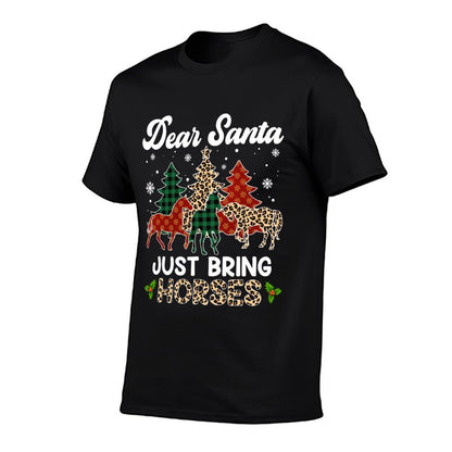 Dear Santa Just Bring Horses ELF Santa Leopard Christmas  Cotton T-Shirt