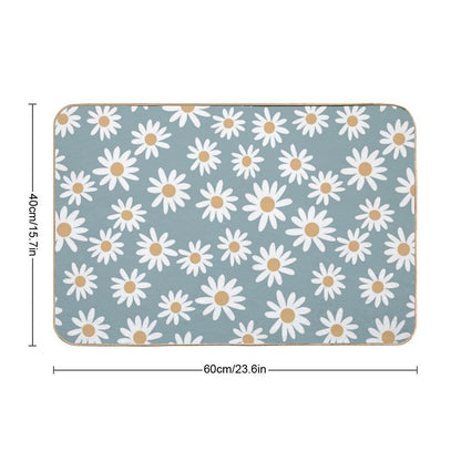 Blue Daisies - Daisy Pattern, Floral, Florals, Flower, Retro, Vintage, 70s, Camel, Brown, Rust, Earthy, Terracotta  Slip-Resistant Bath Mat