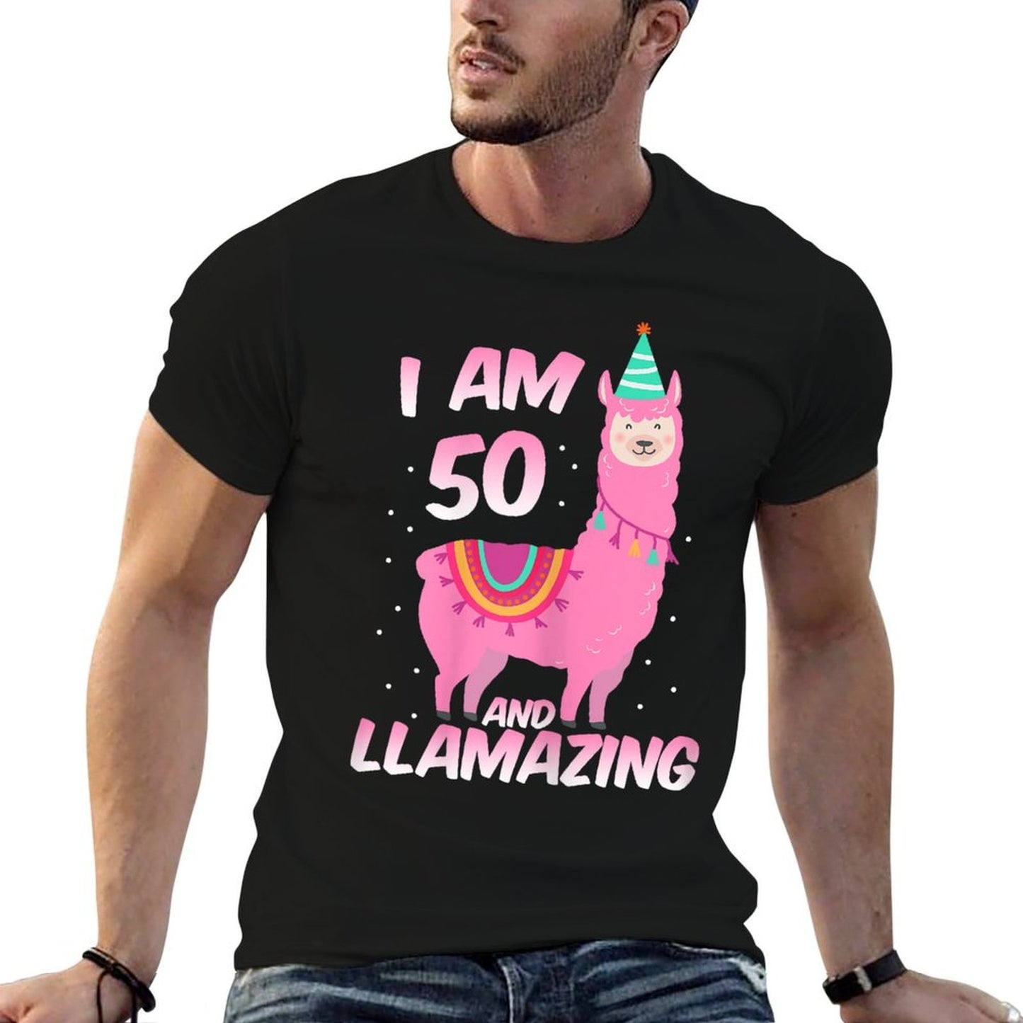 I Am 50 Years Old And Llamazing Llama 50th Birthday  Moisture-wicking T-Shirt