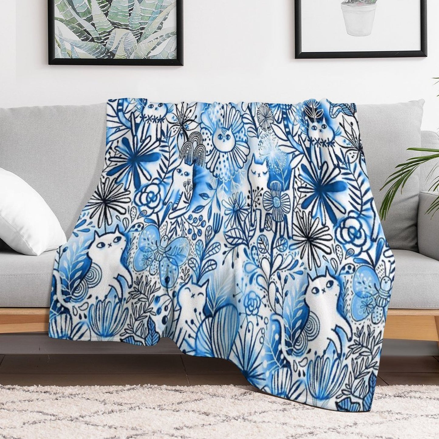 Watercolor Cats And Flowers Multi-functional Throw Blanket