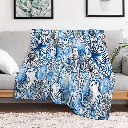 Watercolor Cats And Flowers Multi-functional Throw Blanket
