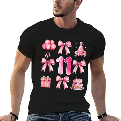 Kids 11th Birthday Girl Pink Coquette Bow Eleven Year Old  Soft T-Shirt