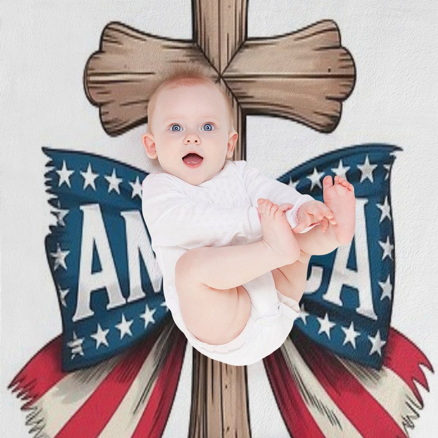 Christian Cross American Flag Bow Patriotic Shirt Eco-conscious Throw Blanket