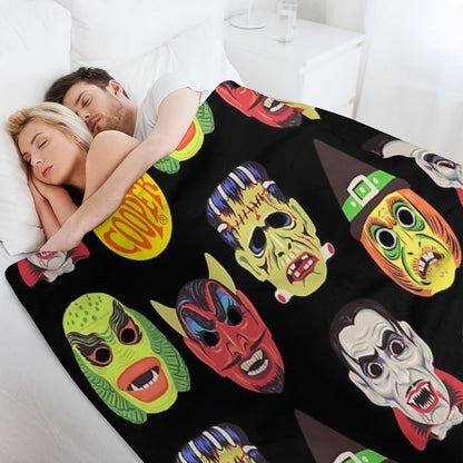 Vintage Halloween Masks Eco-conscious Throw Blanket
