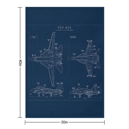 TOP GUN F14 Tomcat Vs FA18 Super Hornet (Navy Blueprint) Sustainable Throw Blanket