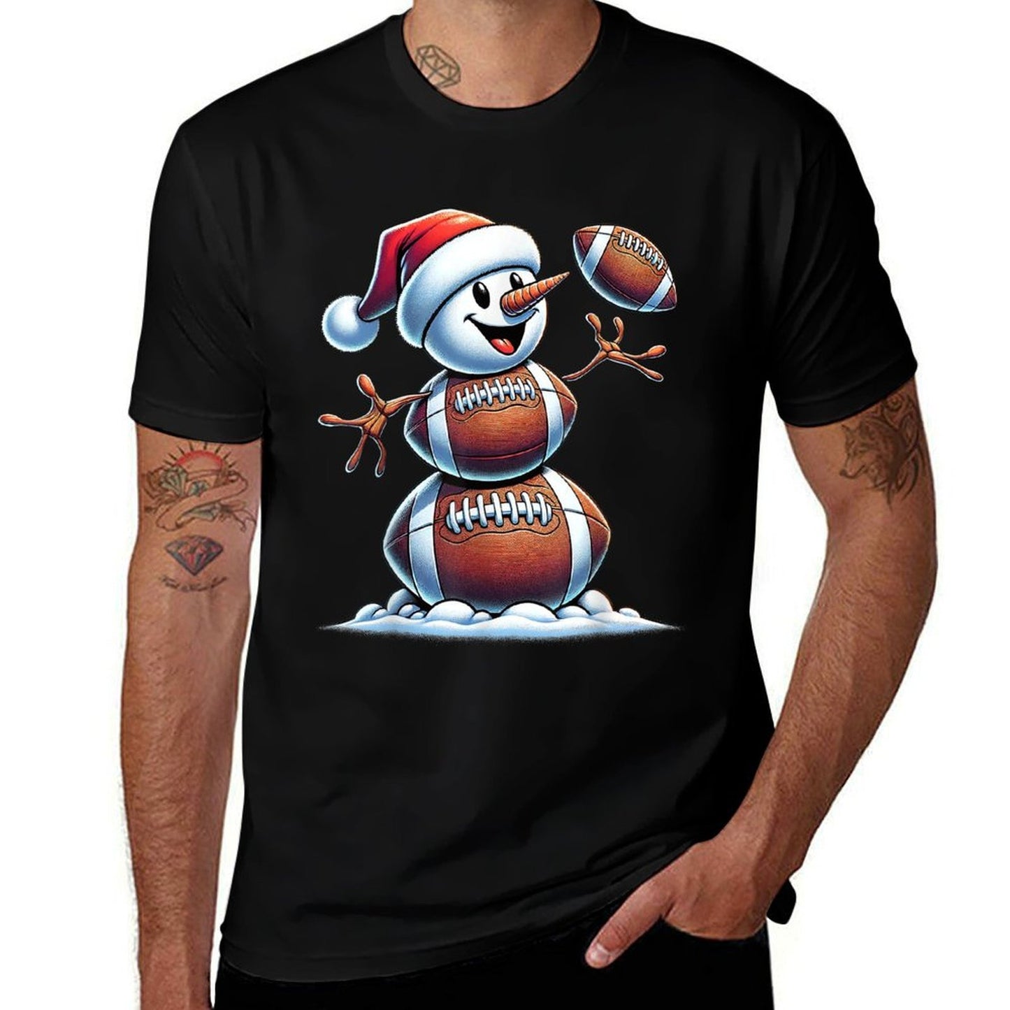 Football Snowman Christmas Cute American Football Kids Boys  Oversized Silhouette T-Shirt