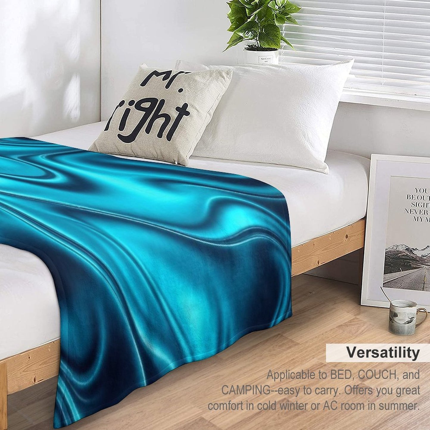 Nautical Ocean Waves Turquoise Navy Blue Marble Swirl Anti-pilling Throw Blanket