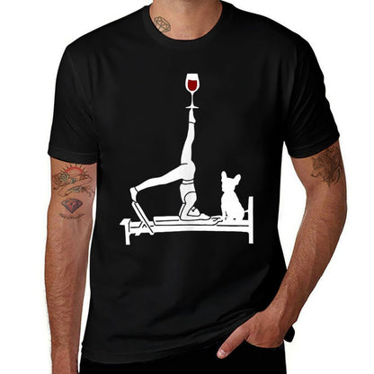 Pilates Wine Reformer Pilates with French Bulldog  Slim-fit Cut T-Shirt