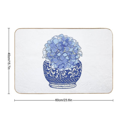 Blue And White Vase with Blue Hydrangeas  Versatile Bath Mat