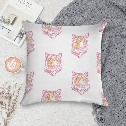 Pink And Orange Star Tiger Soft Decorative Cover Throw Pillow