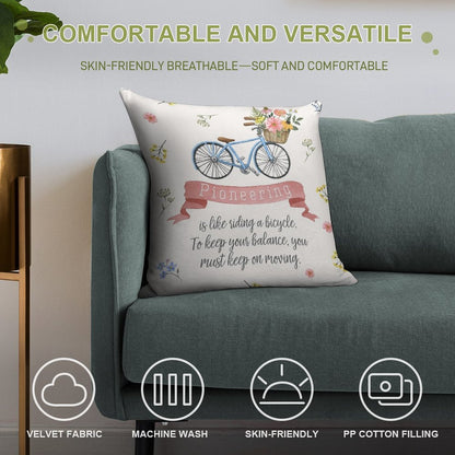 Pioneering Is Like Riding A Bicycle (Floral) Soft High-Density Material Throw Pillow
